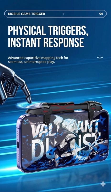 Mobile Gaming Triggers, 4-Finger Integrated Controller with Mechanical Tactile Clicking, Auto High-Sensitivity Capacitive Mapping Gaming Grip for iPhone & Android PUBG/Call of Duty/Valorant Mobile Gaming Triggers, 4-Finger Integrated Controller with Mechanical Tactile Clicking, Auto High-Sensitivity Capacitive Mapping Gaming Grip for iPhone & Android PUBG/Call of Duty/Valorant