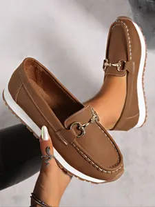 Women's Trendy Loafers with Metal Buckle Decoration, Retro Vintage Fashion Style, Soft & Durable, Easy to Match — Perfect for Daily Commuting or Casual Outings, Flats Shoes Women, Office Commuting Shoes
