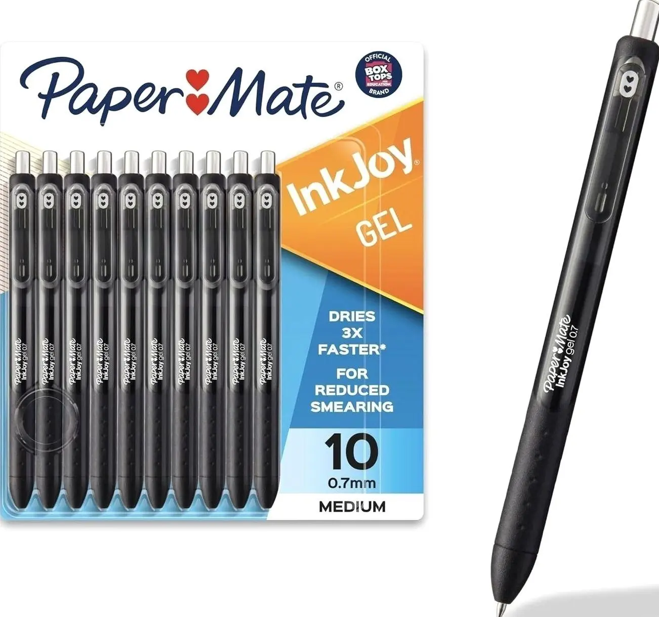 Paper Mate InkJoy Gel Pens, Black, Medium Point (0.7mm), Comfort Grip, 10 Count - Fast Drying Ink, Smooth Writing, Office Supplies