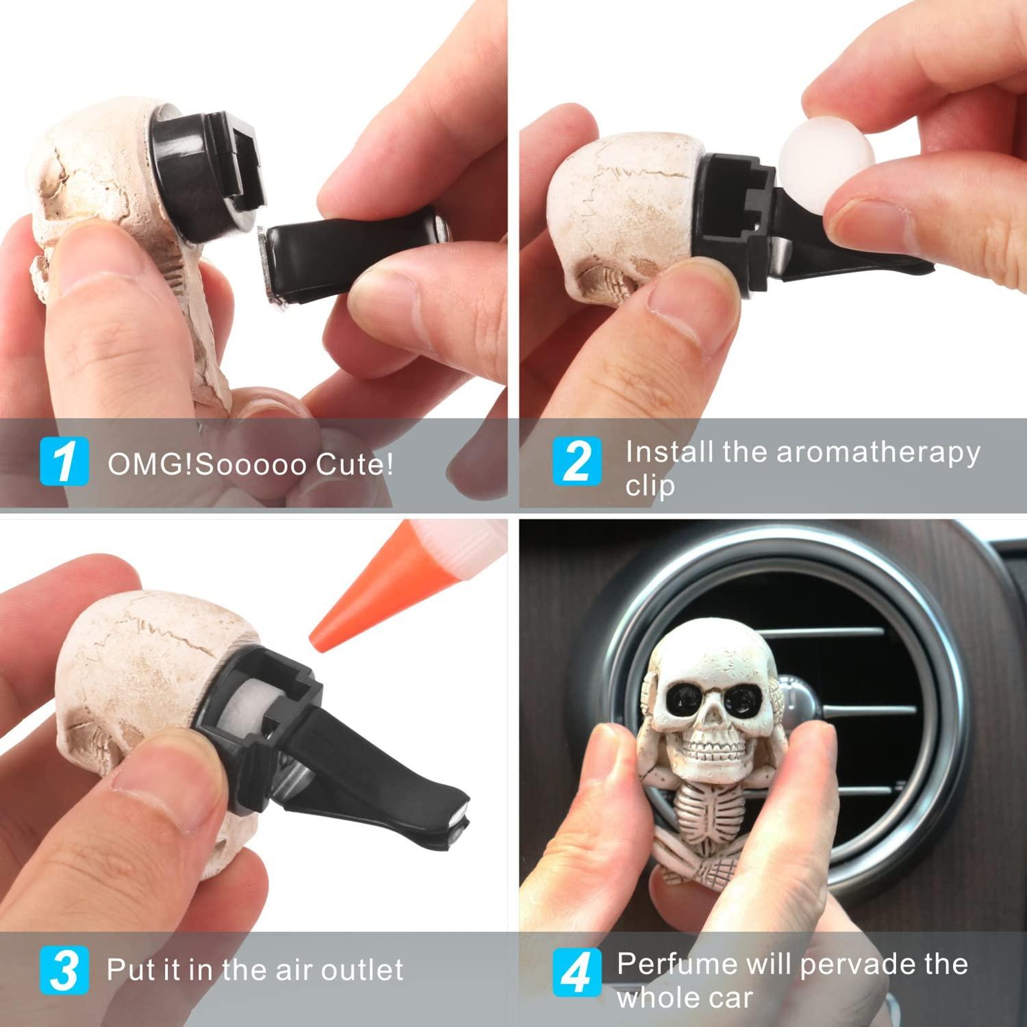 Skull Decor Car Air Freshener Vent Clip Goth Truck Interior Accessories for Men Women Teens Resin Material Durable Aromatherapy Halloween Dashboard Decorations Funny Christmas Gifts for Dad Mom Car Interior Decoration
