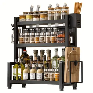 50cm 3 Layers Large size Kitchen Storage Rack Spice Racks Seasoning Shelf Condiments Knife Cutting Board Holder Drain Stand Storage Accessories Organiser Organiser