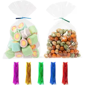 100 count 6x10 Cellophane Bags Clear Cellophane  Bag with Twist Ties Clear  Bags for Bakery,Popcorn,Cookies,Candies,Dessert, Small  Party Favors