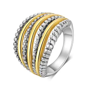 Aprilery Two-Tone Striped Statement Ring for Women – Textured and Polished Band Design