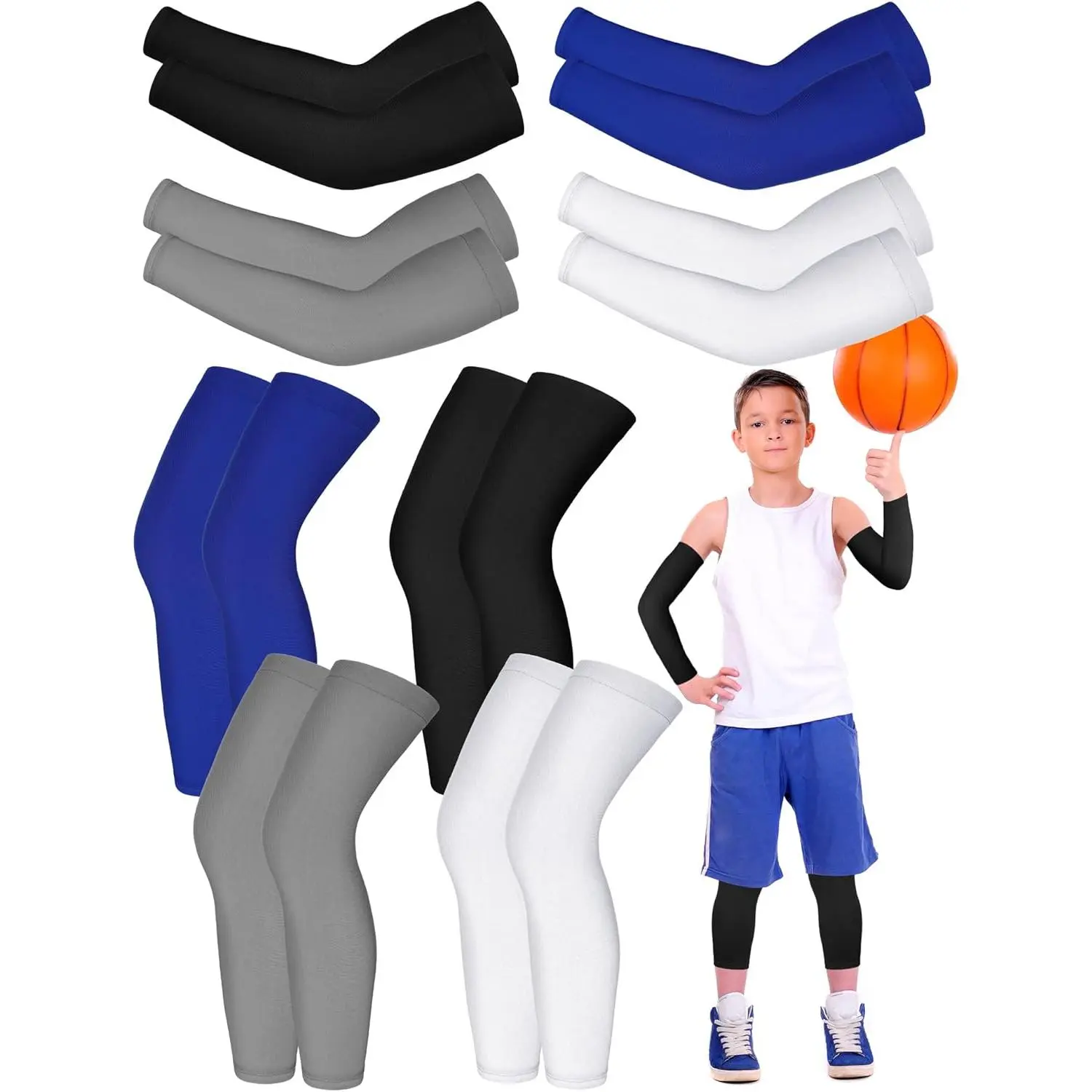 8 Pair  Arm and  Sleeve Set Non Slip Long Compression Basketball Soccer Football  Sleeve for Boy Girl Youth