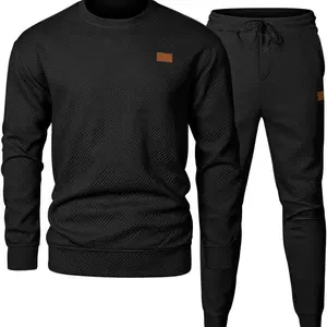 Mens2PieceOutfitsKnitJacquardPulloverSweatshirtTracksuit&JoggersSweatpantsSweatsuitSetswithPockets