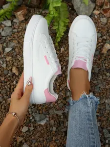 Women's Fashion Lace-Up Skate Shoes, Lightweight Comfortable, Stylish Color Combination, Perfect for Daily Wear, Trendy Shoe Style