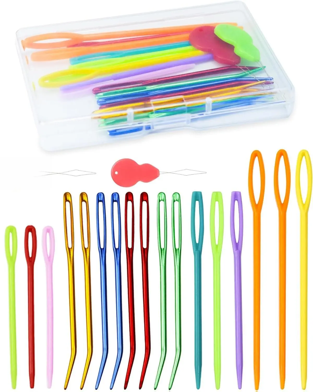 19 Pcs Yarn Set, Assorted Yarn Bent Tapestry Weaving Needle Darning Needles Plastic Needles Large Eye Blunt Knitting Needles for Sewing Crochet 03