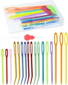 19 Pcs Yarn Set, Assorted Yarn Bent Tapestry Weaving Needle Darning Needles Plastic Needles Large Eye Blunt Knitting Needles for Sewing Crochet 03