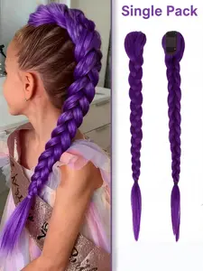 1 piece, women's long straight ponytail wig with a large braid, purple synthetic high-temperature fiber colorful ponytail, exclusive for demon hunter girls, suitable for wearing on various festivals, perfect as a gift for friends, Synthetic Braiding Hair