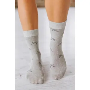 Bow Print Ribbed Crew Socks
