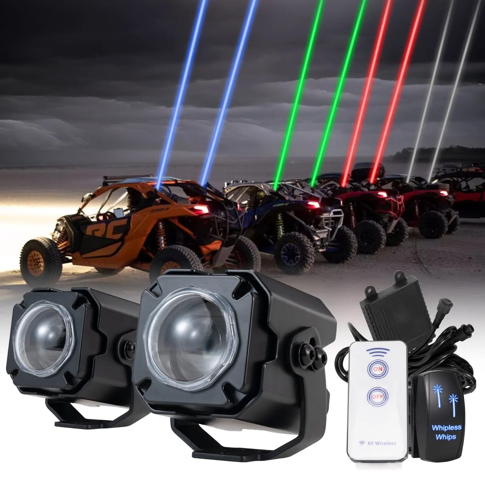 JIEPENG Whipless LED Whip Antenna with Switch & Remote, RGBW Chase Function, LED Pod Work Accessory for SXS, UTV, ATV, Motorbike, Automotive Use with Mounting Bracket, Front Led Light