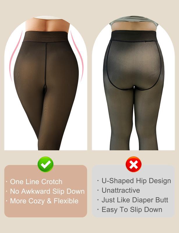 2pcs Women's High-Waist Fleece-Lined Tights Soft Warm Stretchy Semi-Sheer Black Pantyhose for Fall Winter Comfort Style Valentine's Day Gift for Wife Girlfriend - Fit