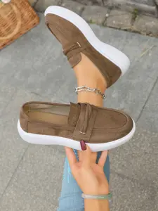 Women's Casual Loafers, Textile Upper Material, Rubber Sole, Round Toe Design, All-Season Wear, Available in Multiple Colors