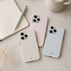 Personalized Gingham Phone Case Gold Custom Initials, Phone Cover For Phone 17 16 15 14 13 12 11 Pro ProMax Plus  Air series