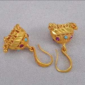 Jhumka Style Dangle Earrings 24K Gold Plated Luxury Jewelry