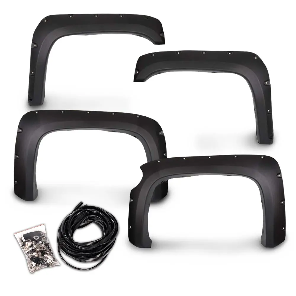 4 Pcs Vehicle-Specific Pocket Rivet Style Textured Painted Fender Flares for 2007-2013 Silverado 1500 Accessories (69.3" Bed), Rubber-Plastic Construction, Includes Bolts, Reduces Spray, Assembly Required with Instructions