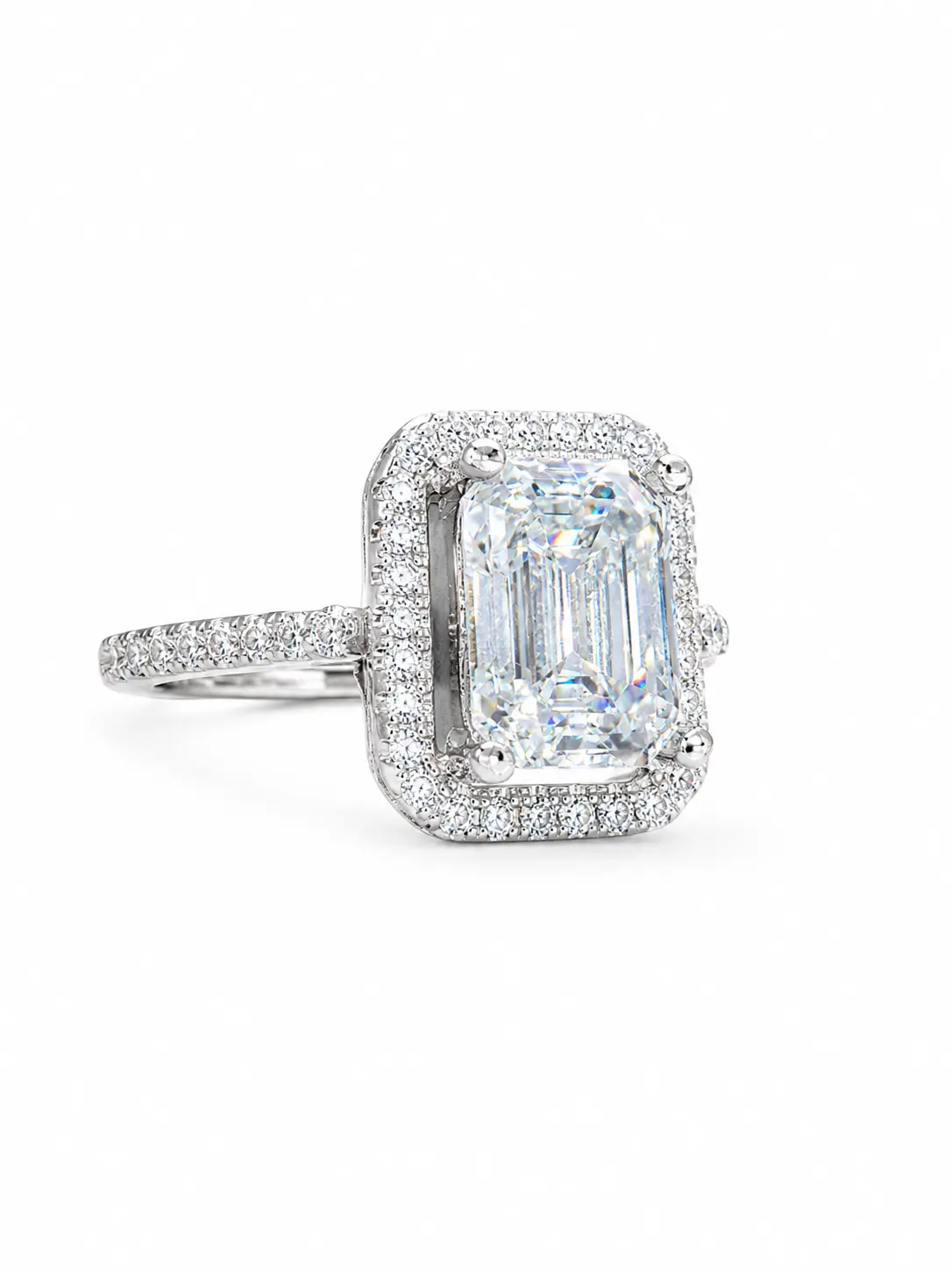 2ct Emerald Cut Moissanite Engagement Ring, GRA Certificate, Sizes 6-8