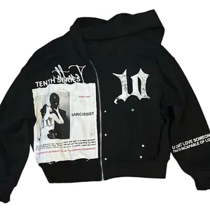High-quality punk hoodie zip-up design and exquisite patchwork pattern, suitable for modern rebels springtok