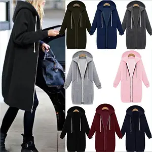 Hooded Long Sleeve Sweater Fleece Long Jacket Fabric Womenswear