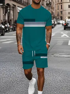 Summer 3D printing men's breathable and comfortable outdoor casual short-sleeved crew neck T-shirt and shorts adult suit
