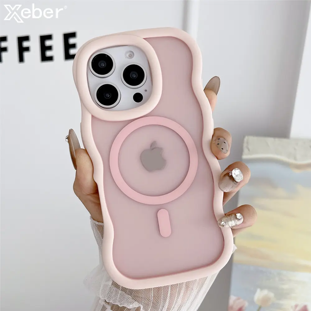 For Magsafe Matte Curly Wave Phone Case For iPhone 16 12 13 14 15 Pro Max Luxury Magnetic Wireless Charging Frosted Back Cover