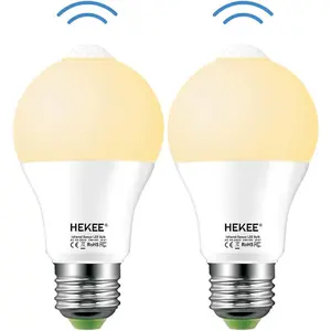 HEKEE Motion Sensor LED Light Bulb 9W A19 PIR Built-in IR 60W Equivalent Bright 810 lumen E26 Base 2700K Warm White Bulbs 2 Packs for Stairs Hallway Bathroom