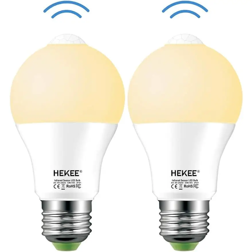 Motion Sensor LED Light Bulb 9W A19 PIR Built-in IR 60W Equivalent Bright 810 Lumens E26 Base Warm White Bulbs (2 Packs)