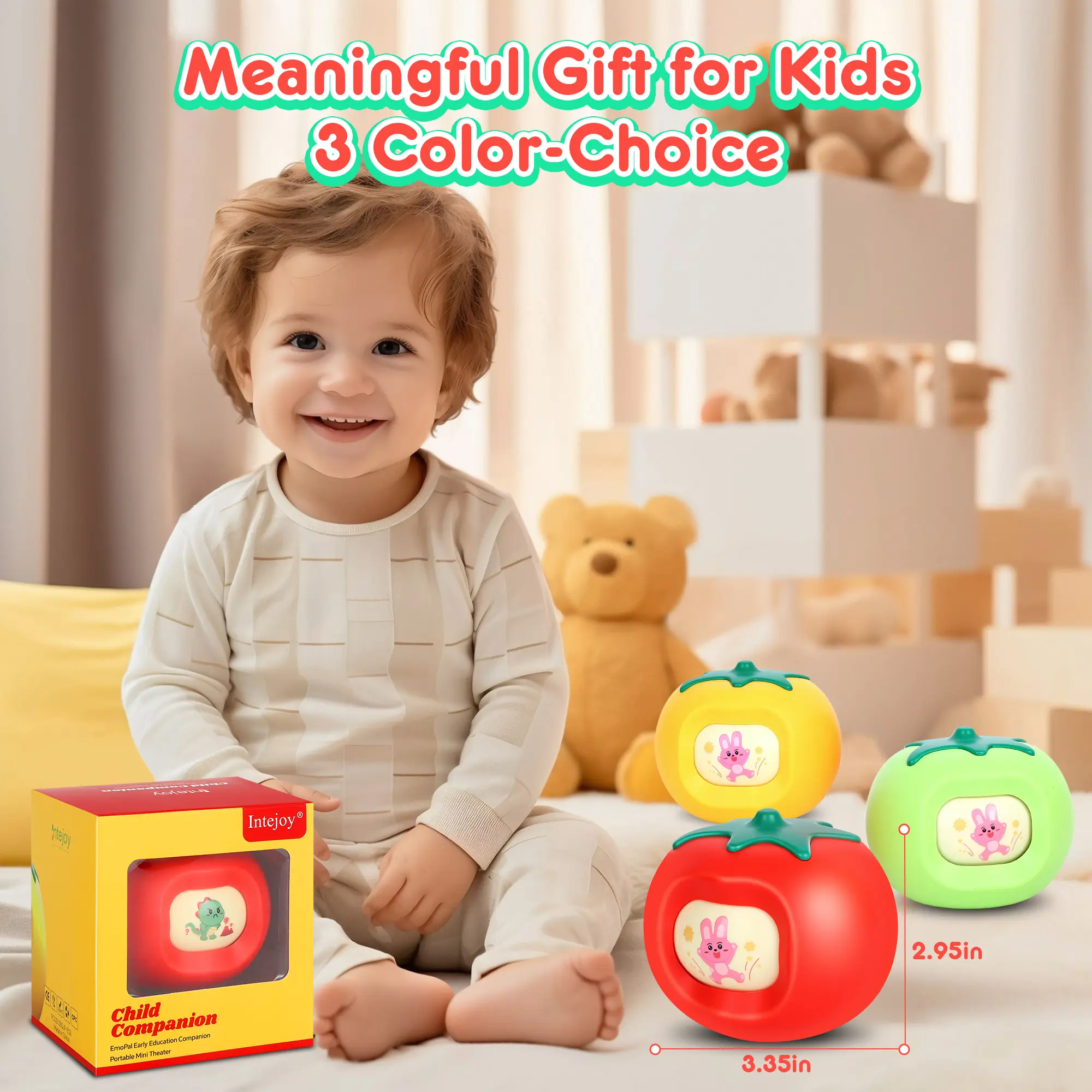Intejoy Portable Kids' Story Box Audio Mini Player Starter Kit - 10.8x9.3x12cm, 263g, Tomato Face Changing, Interactive Educational Toy for Boys and Girls, Preloaded 200+ Content, Bluetooth, Music, White Noise, Cells, Kids' Birthday Gift, Mini Speaker, 4.