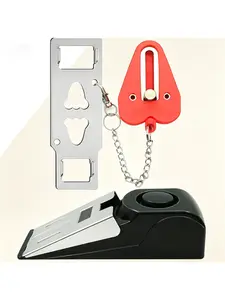 Dual Protection Home Security Door Kit, Travel Lock Devices for Added Safety, Portable Door Stop Alarm with 100dB Siren, Adjustable Door Jammer for Hotel Apartment Dorm, Self-Defense Tools for Traveling, No Installation Required, Reusable Red