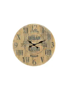 212 MAIN 24 in. Rustic Natural Distressed Solid Wooden Mechanical Silent Analog Round Wall Clock - Wall-Mount Home Decor, Room Decor