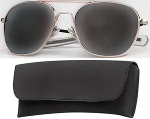 Gold - Military 52mm Air Force Pilots Aviator Sunglasses with Case - Smoke Lenses