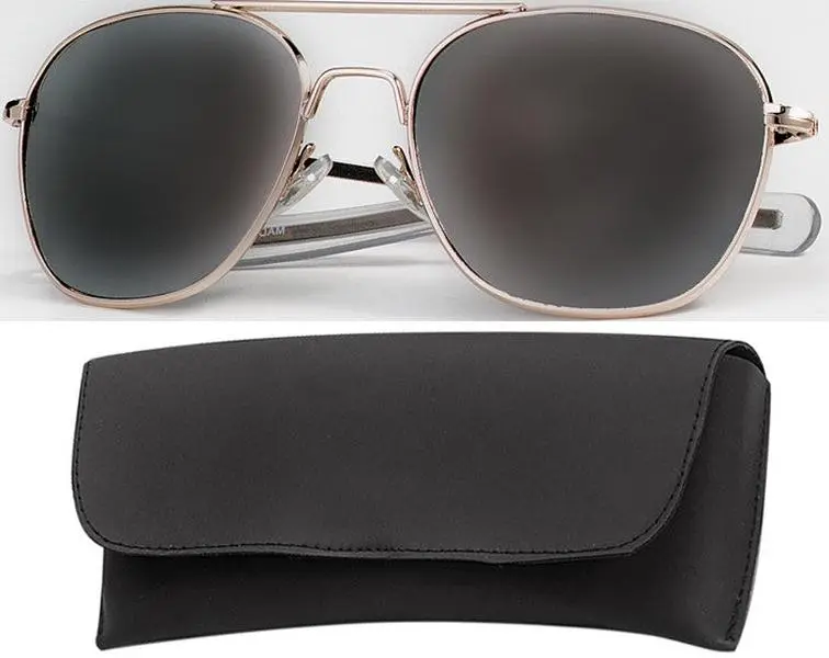 High Quality Sunglass Aviators - Gold 52mm Military Air Force Pilot Sunglasses with Sun Protection, Included Case, Smoke Lenses, High Quality Sunglasses