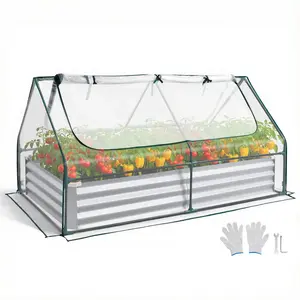 VEVOR Raised Garden Bed with Cover, 6 x 3 x 1 ft, Rectangular Galvanized Metal Planter Box Kit Outdoor, with PE Greenhouse Cover & Gloves, Rustproof Alu-Zinc, for Growing Flowers Vegetables, Silver