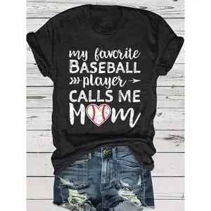 Women's "My Favorite Baseball Player Calls Me Mom" Baseball Mom T-Shirt - Soft -Like Short Sleeve Crew Neck Tee with Baseball Bat & Graphics, Casual s Apparel Gift for Little League Moms, Machine Washable Casual Wear