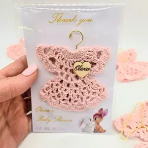 Set of 6 Personalized Baby Shower Party Gift - Custom Crochet Dress Favors with Engraved Heart & Event Date Card