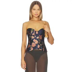 V. Chapman Carolena Top in Navy Tudor Rose Brocade