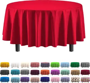 Party Solids Pack Of 6 Premium 84 Inch Round Red Plastic Tablecloth High Opacity Disposable Table Cover For Events