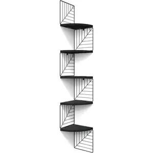 Corner Shelf Wall Mount of 5 Tier Rustic  Floating Shelves Wall Shelves for Bedroom Living Room Bathroom Kitchen Office and More Black