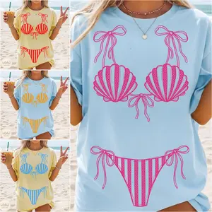 Comfort Colors Summer Bikini Shirt, Coastal Summer, Preppy Swimsuit Shirt, Striped and PolkaDot Swimsuit, Sunshine Lake Girl Beach Vibes, Bikini Shirt