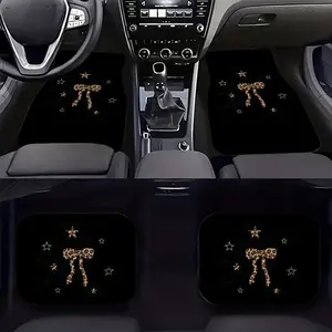 4-Piece Leopard Print Bow Car Rug Set, Second-Generation Alginate Non-Slip Car Mat, Suitable for Cars Suv Trucks, Interior Accessories, Car Accessory, Car Floor Mats, Car Foot Mats
