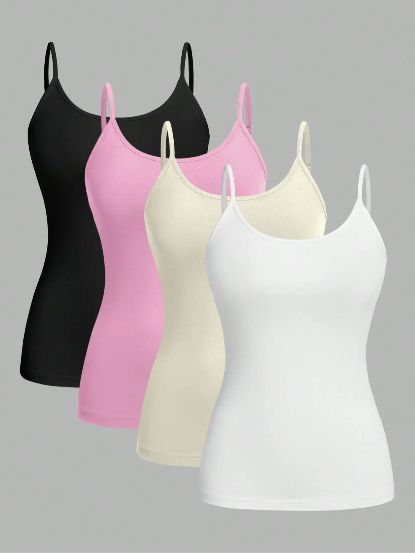 [Plus Size] Solid Color / Camo Print Cami Top, Bodycon Tank Top, Casual Fitted Sleeveless Design Minimalist Spaghetti Strap Knit Top for Daily Wear, Women's Plus Clothing for All Seasons
