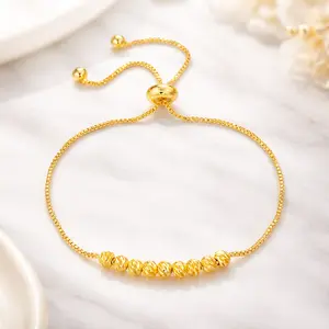 Adjustable Gold Beaded Slider Bracelet Gold Plated Dainty Lucky Charm Daily Wear Jewelry Accessories for Women Valentines&birthday Boujee Gifts for gf Mother's Day gift