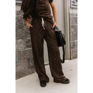 Pre-Order: Waffle 24/7 Pant - Roam Wild | Womenswear Casual Leopard Print Wide Leg Lounge Pants | Stretchy & Soft | Plus Size