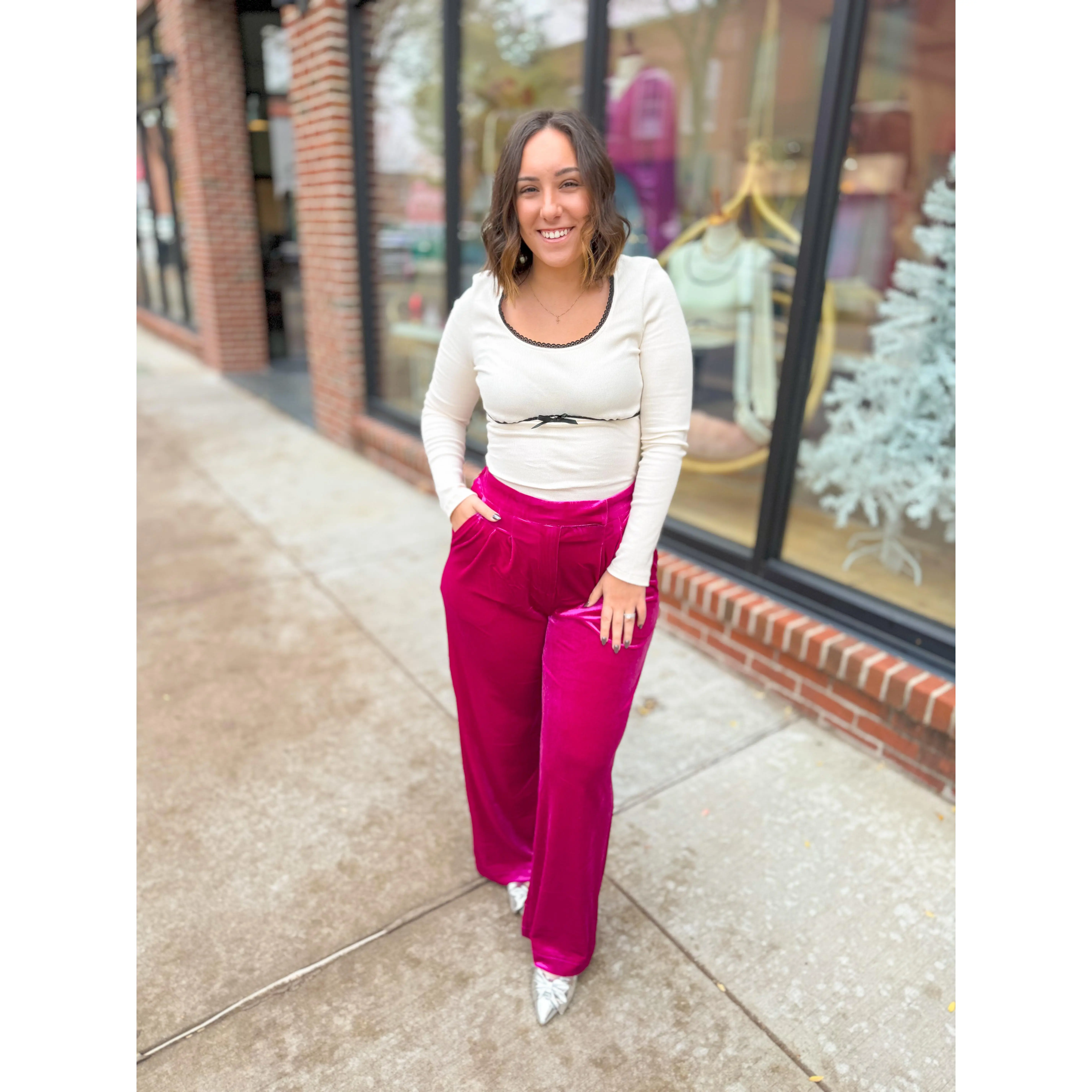 Magenta Crushed Velvet Pants
