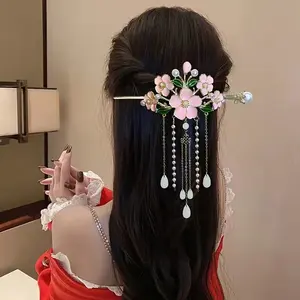 Elegant Traditional Chinese Flower Tassel Hairpin, Vintage Oriental Design for Weddings & Themed Events, Perfect for Stylish Hairstyles, Flower Hair Clip