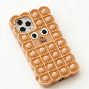Rumilife Cute Waffle Pop It Fidget Phone Case | Squishy Stress Relief Silicone Cover for iPhone 12
