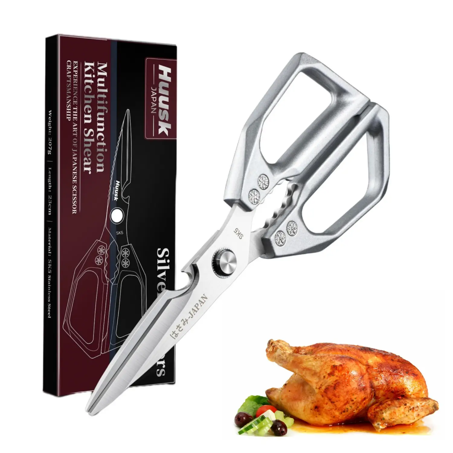HUUSK Kitchen Scissors -FallFreshness- Stainless Steel, Heavy Duty, Dishwasher Safe, Sharp Meat & Poultry Shears for Chicken, Bones, and Turkey – Perf