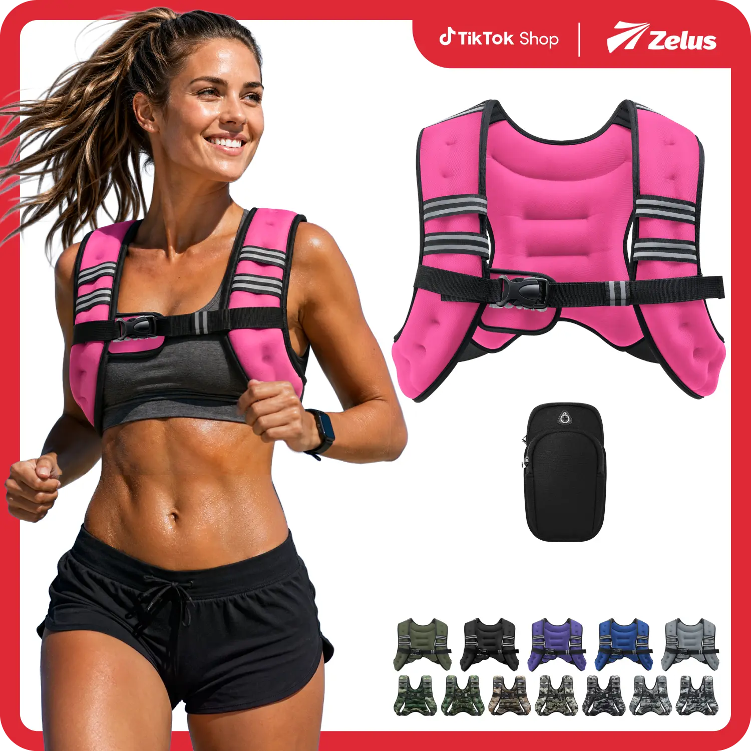 【SummerFinds】ZELUS Weighted Vest, 6/8/12/16/20/25/30lbs Rucking Vest with Detachable Phone Pouch, Reflective Stripes & Adjustable Straps | Exercise Equipment for Fitness Walking, Weight Training, Running & Outdoor Workouts | #TikTokShopDealsforYouDays