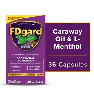 Digestive Health Supplement with Caraway Oil & L-Menthol for Occasional Nausea, Bloating & Upset Stomach FDgard, 36 Count, Wellness Treatment