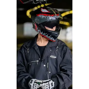 Venom Inspired Flip Up Motorcycle Helmet All Season Riding Gear With Winter Warmth DOT Certified For Street Bike Enthusiasts